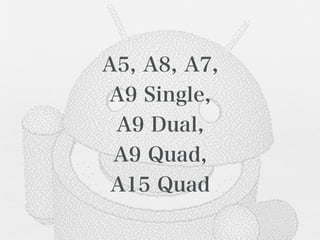 A5, A8, A7,
A9 Single,
 A9 Dual,
 A9 Quad,
 A15 Quad
 