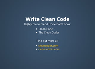 Highly recommend Uncle Bob's book:
Clean Code
The Clean Coder
Find out more at:
cleancoder.com
cleancoders.com
Write Clean CodeWrite Clean Code
 