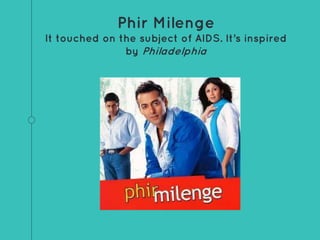 Phir Milenge
It touched on the subject of AIDS. It’s inspired
by Philadelphia
 