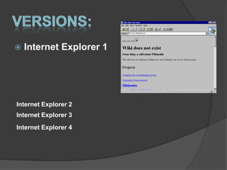 Versions:Internet Explorer 1Internet Explorer 2Internet Explorer 3Internet Explorer 4