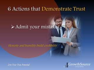 Live Your True Potential
6 Actions that Demonstrate Trust
Admit your mistakes
Honesty and humility build credibility
 