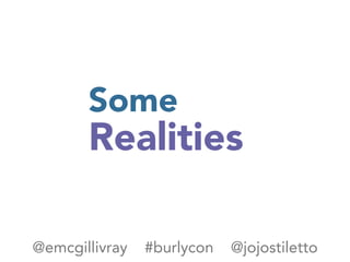 Some
Realities
@emcgillivray #burlycon @jojostiletto
 