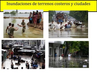 Inundaciones de terrenos costeros y ciudades
 