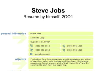 Steve JobsResume by himself, 2ΟΟ1