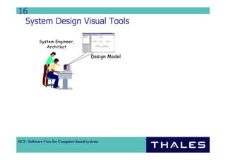 16
  System Design Visual Tools

           System Engineer,
              Architect

                                         Design Model




SC2 - Software Core for Computer-based systems