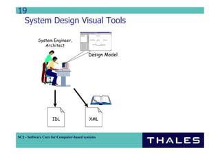 19
  System Design Visual Tools

           System Engineer,
              Architect

                                         Design Model




                    IDL                   XML



SC2 - Software Core for Computer-based systems