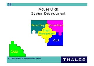 38
                                    Mouse Click
                                System Development


                                 Recording       Surveillance

                                             Flight
                                           Management

                                                    ODS



    Sup
SC2 - Software Core for Computer-based systems