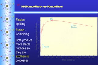 18.6 Nuclear Fission and Nuclear Fusion Fission  - splitting Fusion  - Combining Both produce more stable nuclides so they are  exothermic  processes 