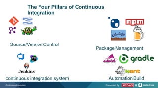 Presented By &Continuous Integration
The Four Pillars of Continuous
Integration
Source/VersionControl
continuous integration system AutomationBuild
PackageManagement
 