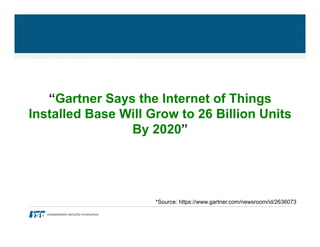 “Gartner Says the Internet of Things
Installed Base Will Grow to 26 Billion Units
By 2020”
*Source: https://www.gartner.com/newsroom/id/2636073
 