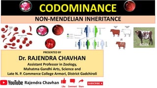 Rajendra Chavhan
NON-MENDELIAN INHERITANCE
PRESENTED BY
Dr. RAJENDRA CHAVHAN
Assistant Professor in Zoology,
Mahatma Gandhi Arts, Science and
Late N. P. Commerce College Armori, District Gadchiroli
CODOMINANCE
 