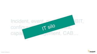 Incident, event, problem, COBIT,
conﬁguration management,
capacity management, CAB…
Gareth Rushgrove
IT silo
 