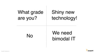 No
Gareth Rushgrove
Shiny new
technology!
We need
bimodal IT
What grade
are you?
 