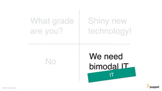 No
Gareth Rushgrove
Shiny new
technology!
We need
bimodal IT
What grade
are you?
IT
 