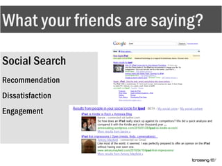 What your friends are saying?Social SearchRecommendationDissatisfactionEngagement