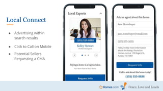 Local Connect
● Advertising within
search results
● Click to Call on Mobile
● Potential Sellers
Requesting a CMA
 