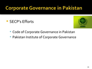 SECP’s Efforts Code of Corporate Governance in Pakistan Pakistan Institute of Corporate Governance 