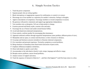 23. Identify “Lifestyle” (Adler) themes that color interpretations, thereby driving feelings and statements about self in relation
to the world; challenge Common Cognitive Errors (CBT/Beck, 1976):
 Filtering--taking negative details and magnifying them, while filtering out all positive aspects of a situation
 Polarized thinking--thinking of things as black or white, good or bad, perfect or failures, with no middle ground
 Overgeneralization--jumping to a general conclusion based on a single incident or piece of evidence; expecting something
bad to happen over and over again if one bad thing occurs
 Mind reading--thinking that you know, without any external proof, what people are feeling and why they act the way they
do; believing yourself able to discern how people are feeling about you
 Catastrophizing--expecting disaster; hearing about a problem and then automatically considering the possible negative
consequences (e.g., "What if tragedy strikes?" "What if it happens to me?")
 Personalization--thinking that everything people do or say is some kind of reaction to you; comparing yourself to others,
trying to determine who's smarter or better looking
 Control fallacies--feeling externally controlled as helpless or a victim of fate or feeling internally controlled, responsible
for the pain and happiness of everyone around
 Fallacy of fairness--feeling resentful because you think you know what is fair, even though other people do not agree
 Blaming--holding other people responsible for your pain or blaming yourself for every problem
 Shoulds--having a list of ironclad rules about how you and other people "should" act; becoming angry at people who
break the rules and feeling guilty if you violate the rules
 Emotional reasoning--believing that what you feel must be true, automatically (e.g., if you feel stupid and boring, then
you must be stupid and boring)
 Fallacy of change--expecting that other people will change to suit you if you pressure them enough; having to change
people because your hopes for happiness seem to depend on them
 Global labeling--generalizing one or two qualities into a negative global judgment
 Being right--proving that your opinions and actions are correct on a continual basis; thinking that being wrong is
unthinkable; going to any lengths to prove that you are correct
 Heaven's reward fallacy--expecting all sacrifice and self-denial to pay off, as if there were someone keeping score, and
feeling disappointed and even bitter when the reward does not come.
 