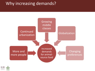 Why increasing demands?
Increased
demands
for animal-
source food
More and
more people
Continued
urbanization
Growing
middle
classes
Globalization
Changing
preferences
 