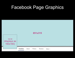 Facebook Page Graphics 
851x315 
180x180 
(displays as 
160x160) 
 