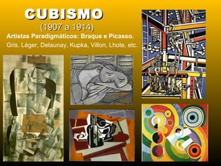 Artistas Paradigmáticos: Braque e Picasso. Gris. Léger, Delaunay, Kupka, Villon, Lhote, etc. CUBISMO  (1907 a 1914) 