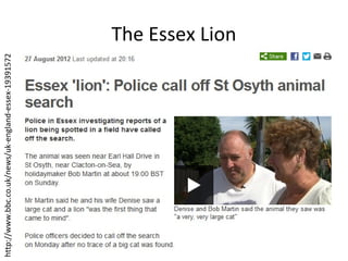 The Essex Lion
http://www.bbc.co.uk/news/uk-england-essex-19391572
 