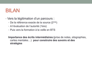 TPE et évaluation de l’information
• Démarche prescrite :
• Un contrat de lecture et d’évaluation de l’information
• Démarche organisée
• Un document de collecte structuré
• Démarche encadrée
• Un document de collecte qui sert de base à des évaluations
(dialogues, suivi en ligne…)
 