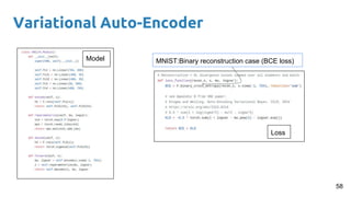 Variational Auto-Encoder
58
Loss
Model MNIST:Binary reconstruction case (BCE loss)
 