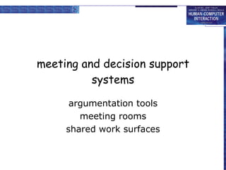 meeting and decision support systems argumentation tools meeting rooms shared work surfaces 