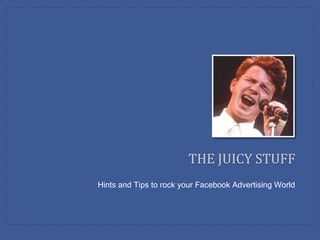 THE JUICY STUFF
Hints and Tips to rock your Facebook Advertising World
 