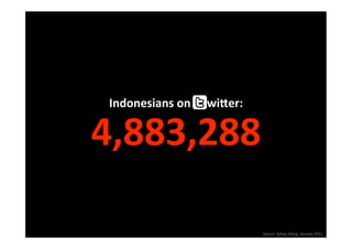 Indonesians on    twiDer:
                          

4,883,288 

                             Source: Saling Silang, January 2011
 