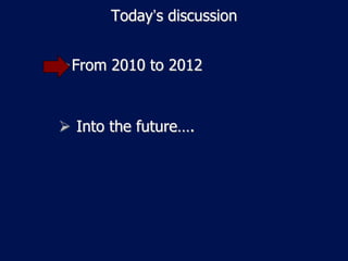 Today’s discussion


From 2010 to 2012


 Into the future….
 