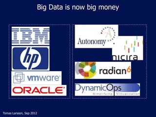 Big Data is now big money




Tomas Larsson, Sep 2012
 