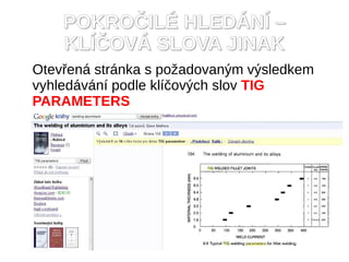 POKROČILÉ HLEDÁNÍ –
    KLÍČOVÁ SLOVA JINAK
Otevřená stránka s požadovaným výsledkem
vyhledávání podle klíčových slov TIG
PARAMETERS
 