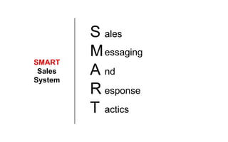 SMART
Sales
System
S
M
A
R
T
ales
essaging
nd
esponse
actics
 