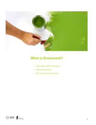 2
What is Greenwash?
» Greenwash is Bad for Business
» Defining Greenwash
» Why is Greenwash Growing?
 