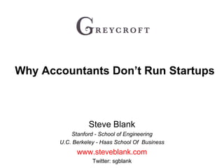 Why Accountants Don’t Run StartupsSteve BlankStanford - School of EngineeringU.C. Berkeley - Haas School Of  Businesswww.steveblank.comTwitter: sgblank