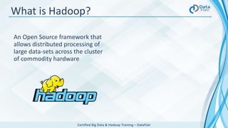 Certified Big Data & Hadoop Training – DataFlair
What is Hadoop?
An Open Source framework that
allows distributed processing of
large data-sets across the cluster
of commodity hardware
 