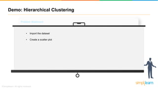 Demo: Hierarchical Clustering
Problem Statement
• To group petroleum companies based on their sales
Steps?
• Create a scatter plot
• Import the dataset
 