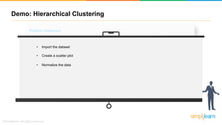 Demo: Hierarchical Clustering
Problem Statement
• To group petroleum companies based on their sales
Steps?
• Create a scatter plot
• Import the dataset
• Normalize the data
 