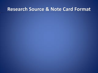 Research Source & Note Card Format
 