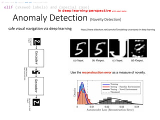 Anomaly Detection (Novelty Detection)
elif (skewed labels) and (special case)
if (data size is small) and not (satisfied SVM):
In deep learning perspective with small data
safe visual navigation via deep learning https://www.slideshare.net/samchoi7/modeling-uncertainty-in-deep-learning
 