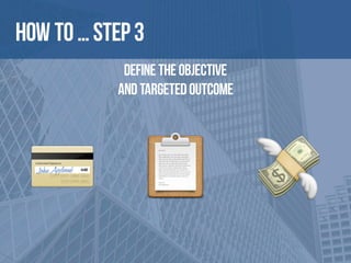 How to … Step 3
DEFINE the objective 
and targeted outcome
📋💳 💸
 