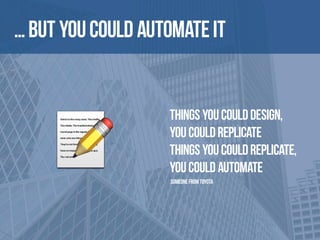 … BUT you could automate it
Things you could design, 
you could replicate
things you could replicate,
you could automate
someone from toyota
📝
 