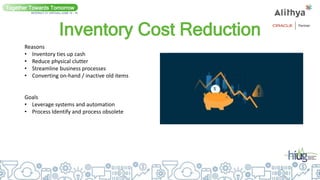 Inventory Cost Reduction
Together Towards Tomorrow
INTERACT 21 VIRTUAL| JUNE 14 - 16
Reasons
• Inventory ties up cash
• Reduce physical clutter
• Streamline business processes
• Converting on-hand / inactive old items
Goals
• Leverage systems and automation
• Process Identify and process obsolete
 