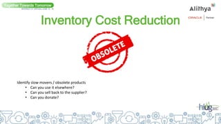 Inventory Cost Reduction
Together Towards Tomorrow
INTERACT 21 VIRTUAL| JUNE 14 - 16
Identify slow movers / obsolete products
• Can you use it elsewhere?
• Can you sell back to the supplier?
• Can you donate?
 