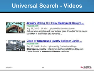 Universal Search - Videos




3/22/2012         20
 