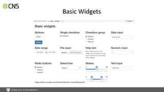 Basic Widgets
https://shiny.rstudio.com/tutorial/written-tutorial/lesson3/
 