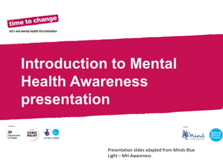 Section Title
Introduction to Mental
Health Awareness
presentation
Presentation slides adapted from Minds Blue
Light – MH Awareness
 