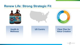 Renew Life: Strong Strategic Fit
Health &
Wellness
US Centric Clear Plan for
Value Creation
 